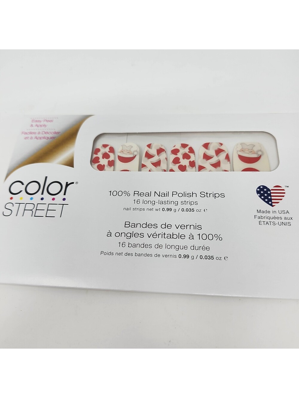 Color Street Just Be-Claus Nail Polish Strips Santa Hearts Christmas Retired